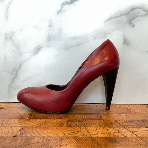 Paolo Red Leather Peep Toe Pumps Heels 38 8 - Picture 5 of 10